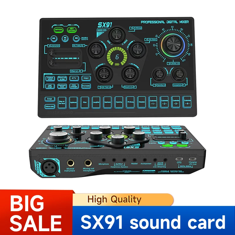 SX91 Best Sound Card For Recording Professional Podcast Equipment Kit Live Streaming Sound Card For Pc And Live Mobile Phone