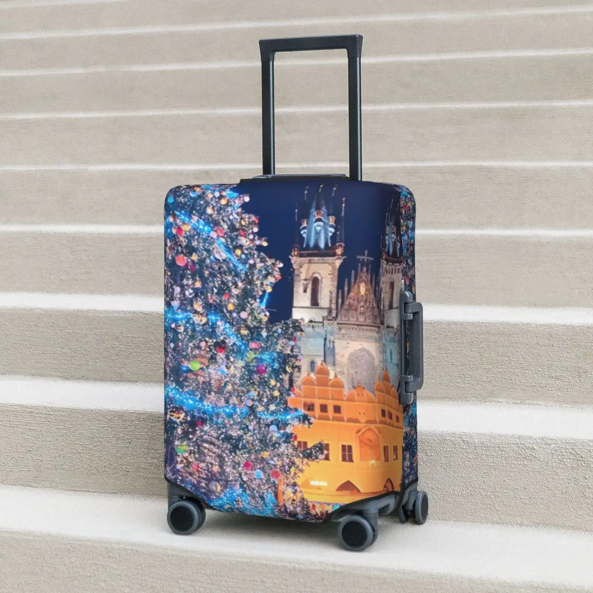 Christmas Town Suitcase Cover Prague Tree Holiday Flight Business Elastic Luggage Supplies Protector