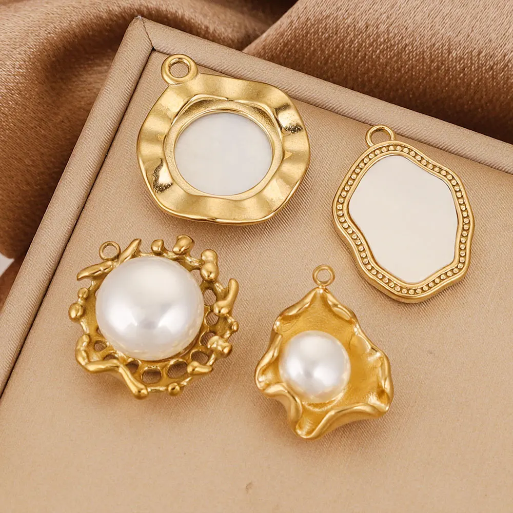 

4pcs Stainless Steel Gold Plated Charm Connector Irregular Geometry Plus Imitation Pearl for DIY Necklace Earring Jewelry Making