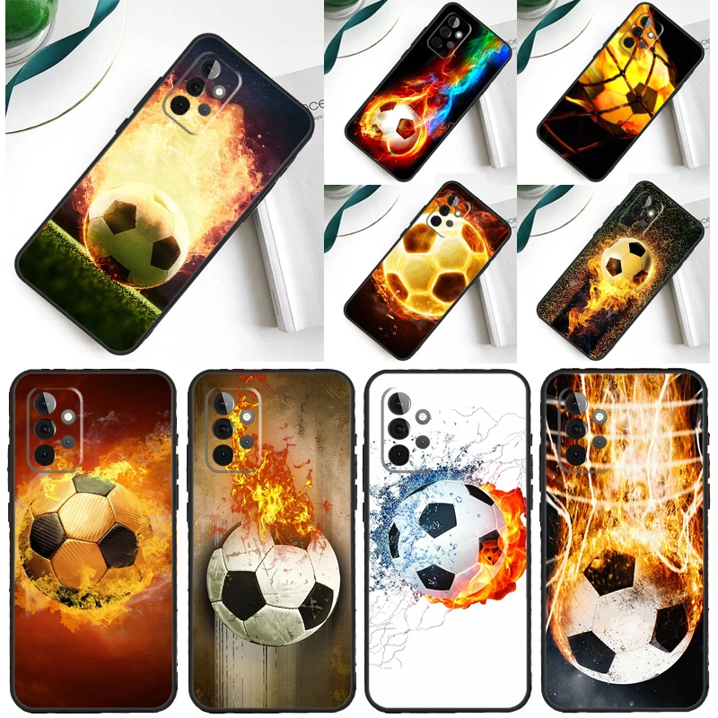 Fire Football Soccer Ball Case For Samsung Galaxy A54 A34 A24 A14 A12 A22 A32 A42 A52 A72 A52S A51 A71 A13 A53 Cover