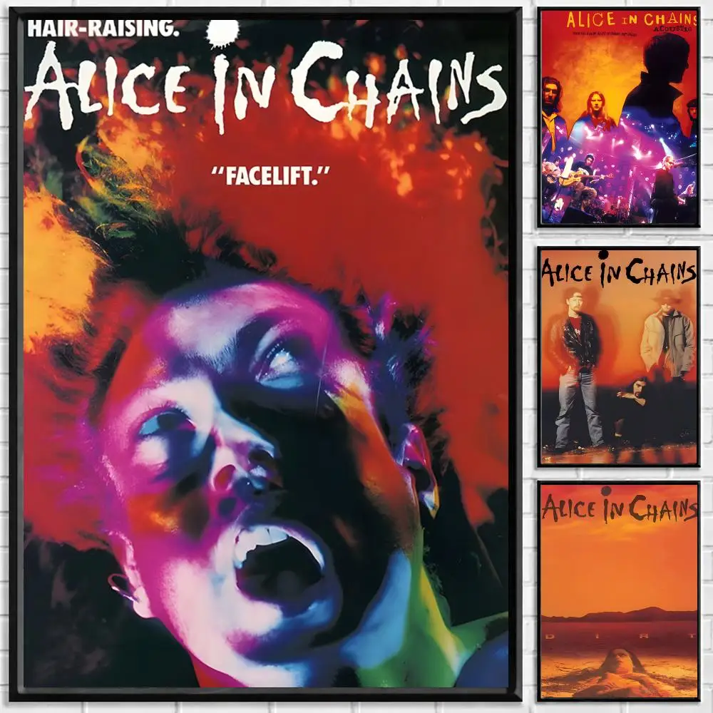 Band Alice In Chains Poster Self-adhesive Art Waterproof Paper Sticker Coffee House Bar Room Wall Decor