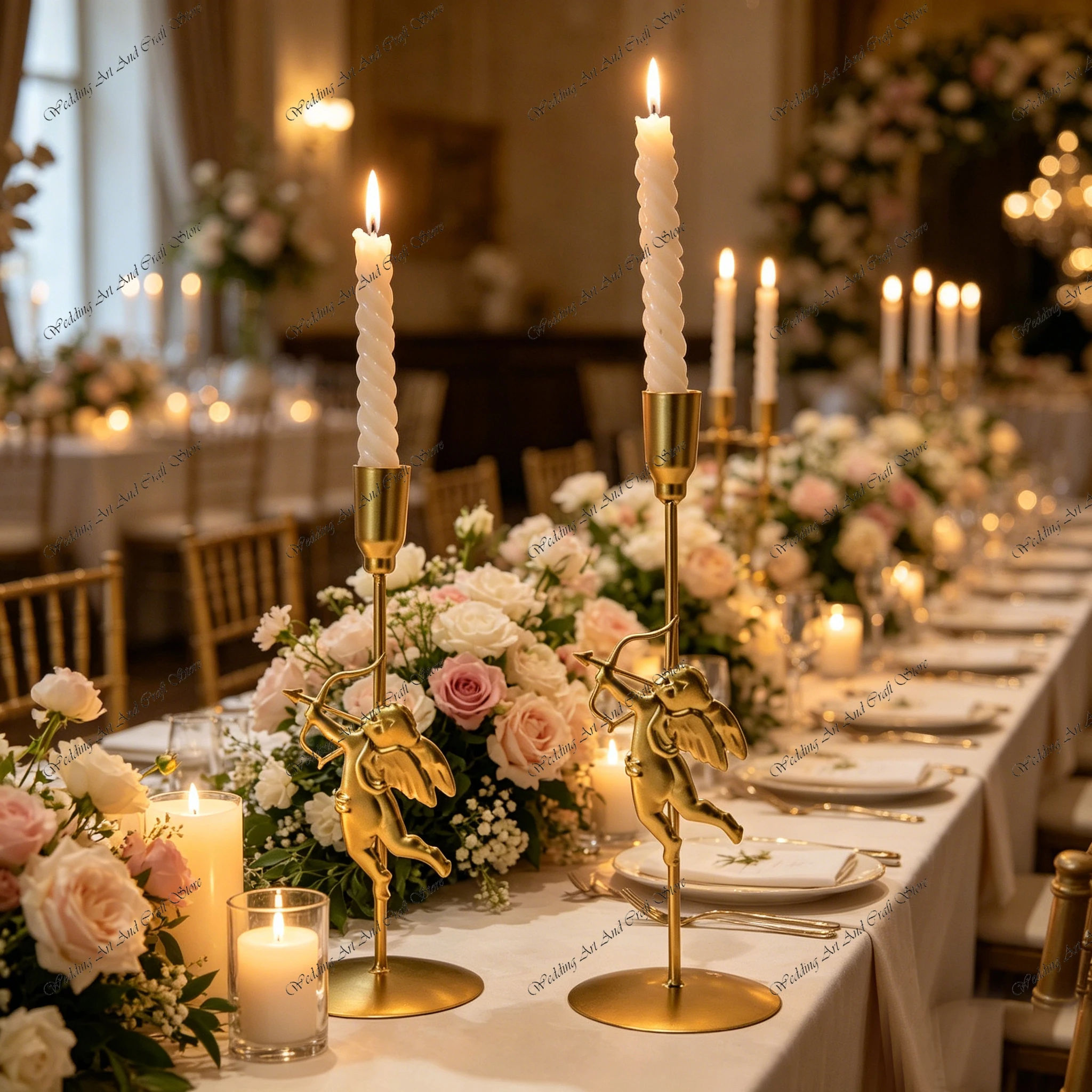 20pcs f30 18-25cm Wedding Ornaments Unique Iron Metal Candlestick Cherub Taper Candle Holder Wedding Centerpiece Stand ivy1144
