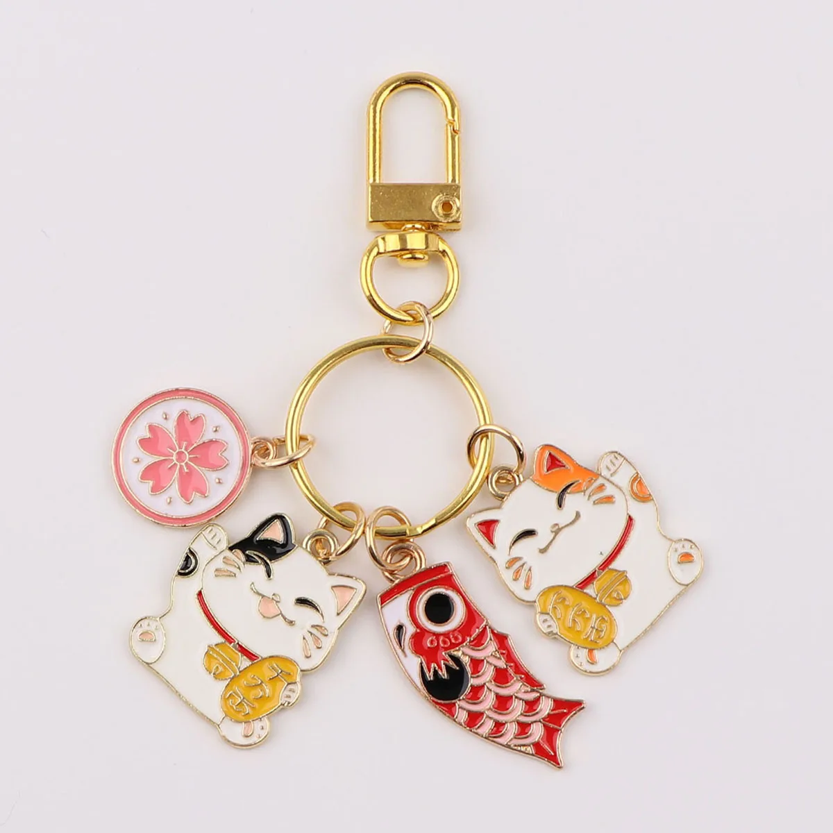 Kawaii Cartoon Cat Key Ring Motorcycles Cars Students Bag Backpack Chaveiro Koi Carp Key Fobs Fashion Keychain Gifts Friends