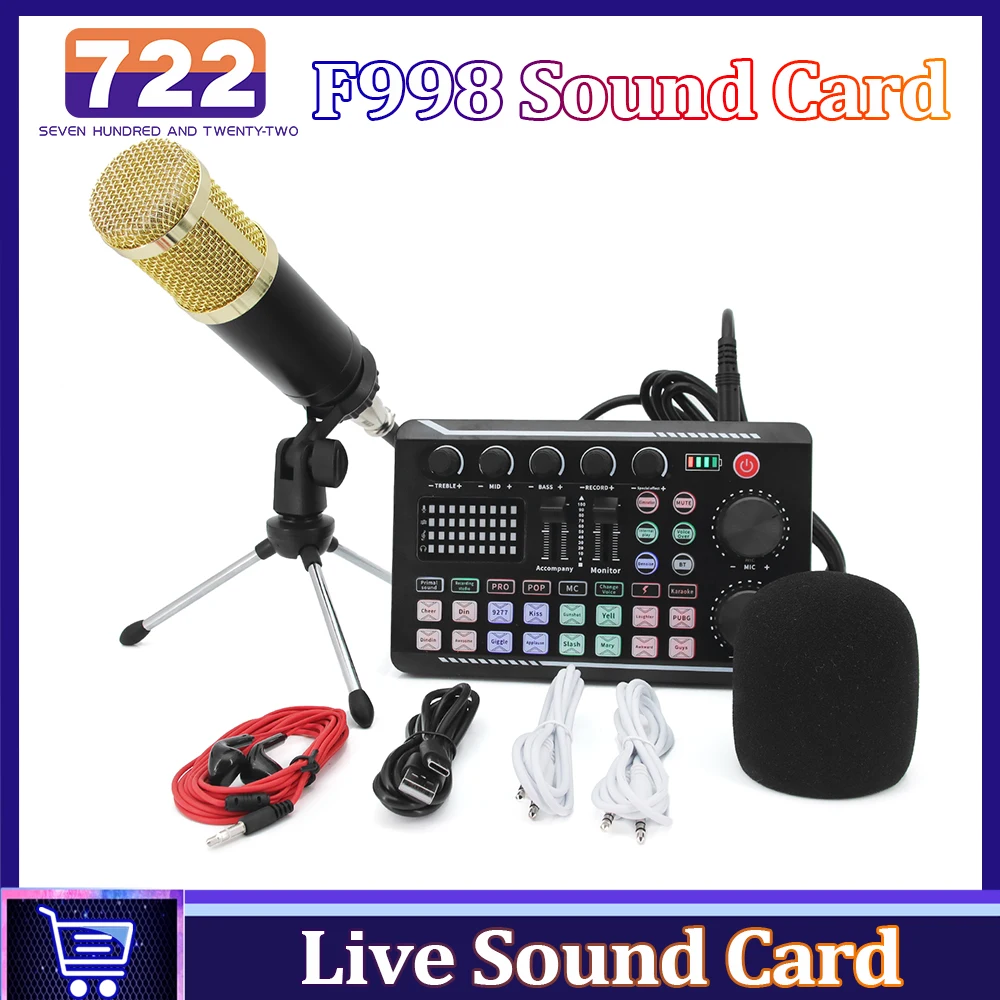 

F998 Sound Card Kit Podcast Accessories Parts Live Sound Cards With Microphone for Mixing Console Professional Studio Recording