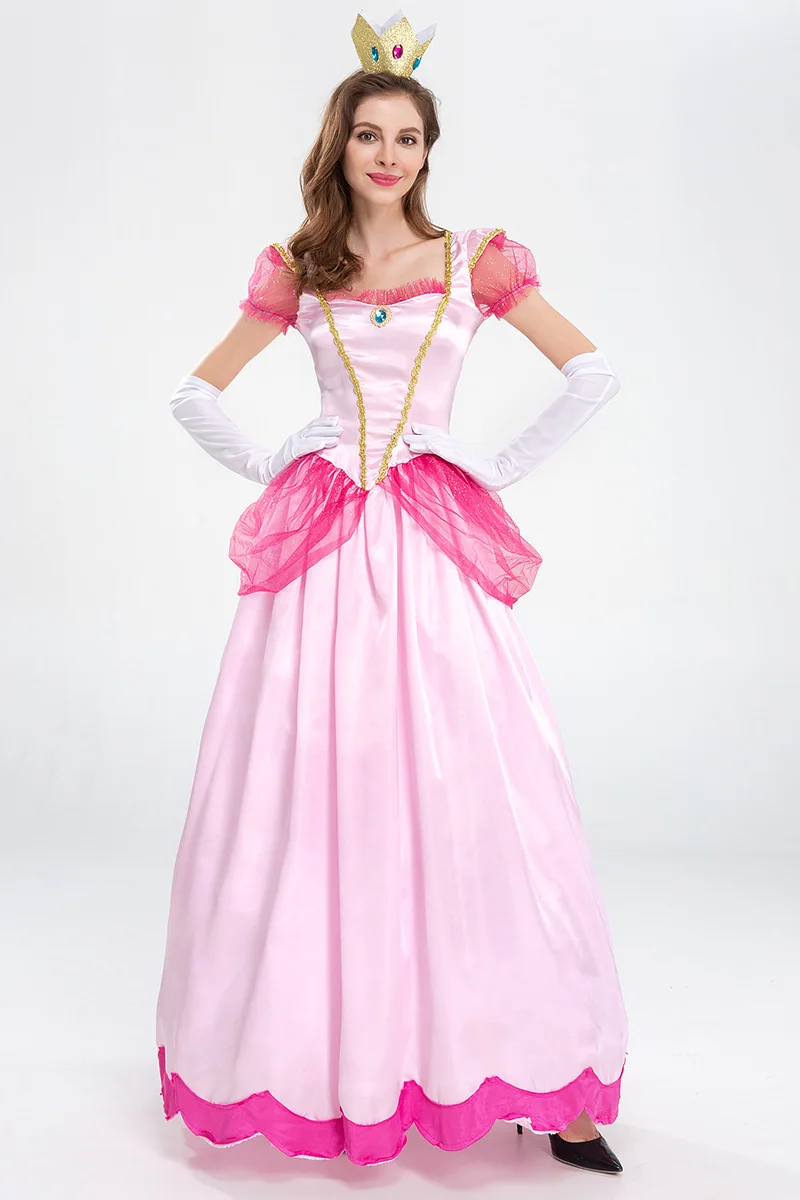 Costume da principessa per adulti pesca Costume da donna Cosplay Party Halloween Masquerade Dress Up abbigliamento per donna Pink Fancy Dress