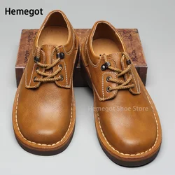 Round Toe Low Top Casual Shoes Men's Work Shoes Flats Shoes Wide Toe Shallow Lace Up Shoes Brown Breathable Shoes