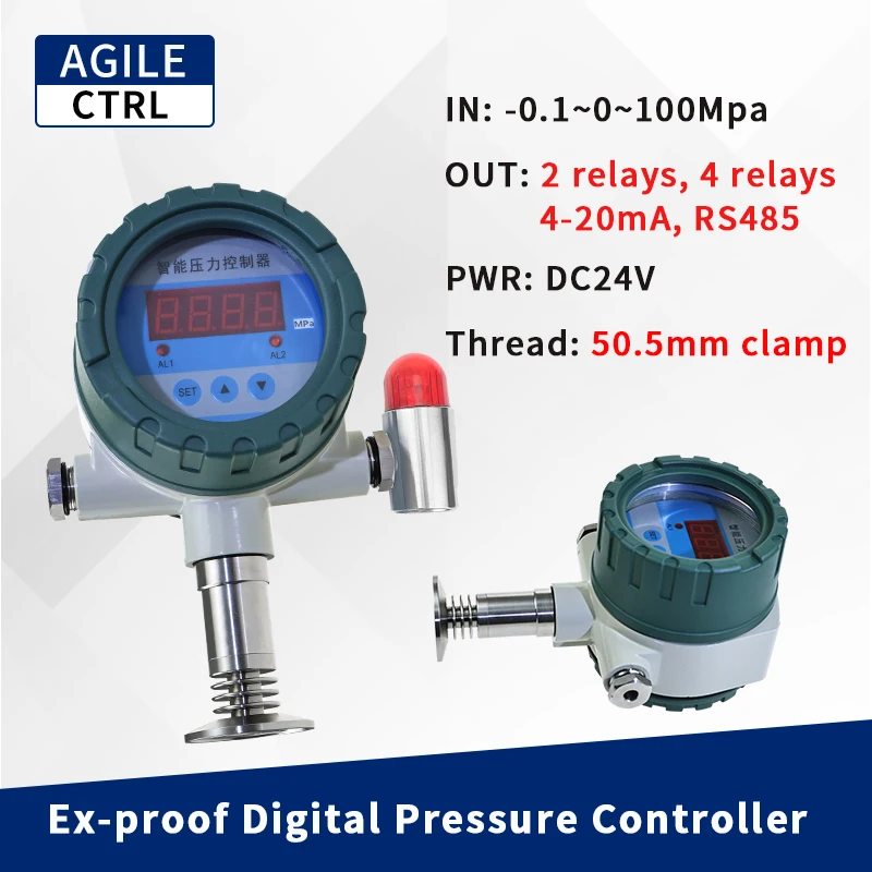 

Flat Membrane Intelligent Pressure Controller 4-20ma RS485 Hygienic Explosion-proof Oil Diesel Pressure Switch Controller