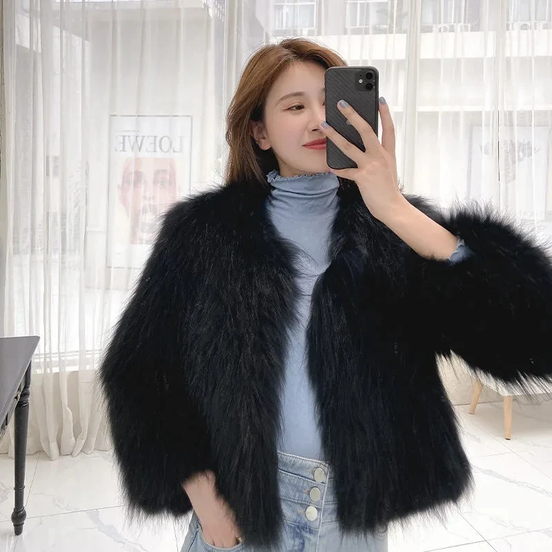 Faux Fur Coat For Women Luxury V-Neck Short Fur Overcoat New Winter Elegant Tops Thick Artificial Fur Jacket Warm Shaggy Outwear