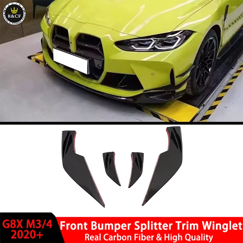 2021+ 4-PC Carbon Fiber Canards Set For G80 Factory OEM Custom VS Style Front Bumper Splitter Trim Winglet Fit For BMW G8X M3 M4