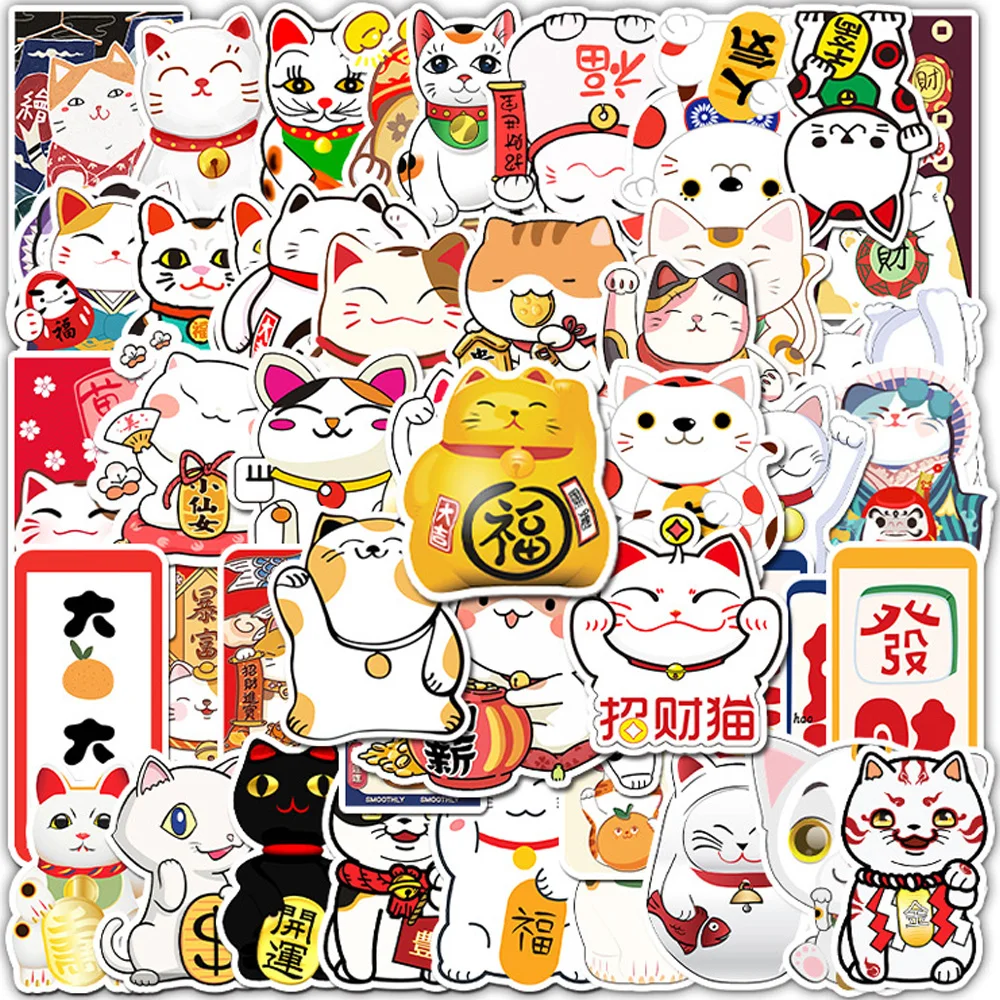 10/30/50pcs Kawaii Maneki Neko Luck Cartoon Cat Decals Stickers Graffiti Laptop Phone Case Car Waterproof Cute Sticker Kids Toys