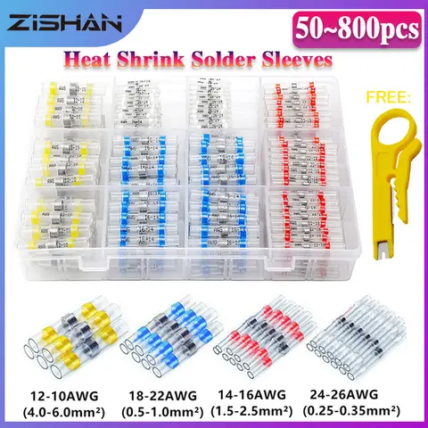 50-800 Uds terminales de engarzado a tope termorretráctiles sello de soldadura impermeable conectores eléctricos Kit de empalme de Cable automotriz marino