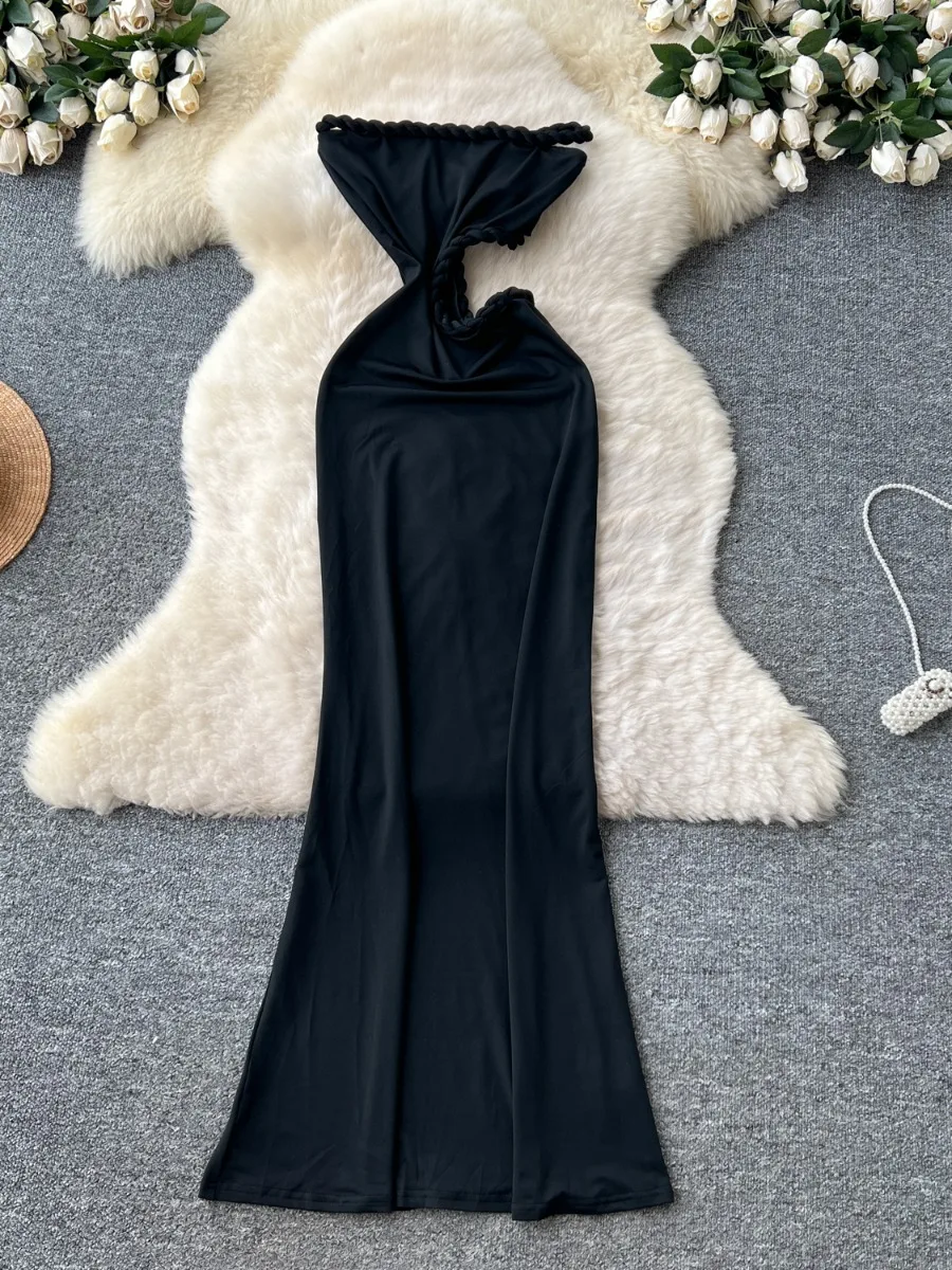 Foamlina dopamina chica caliente vestido de tubo sin tirantes mujeres verano recorte Twist diseño Irregular único hermoso vestido largo