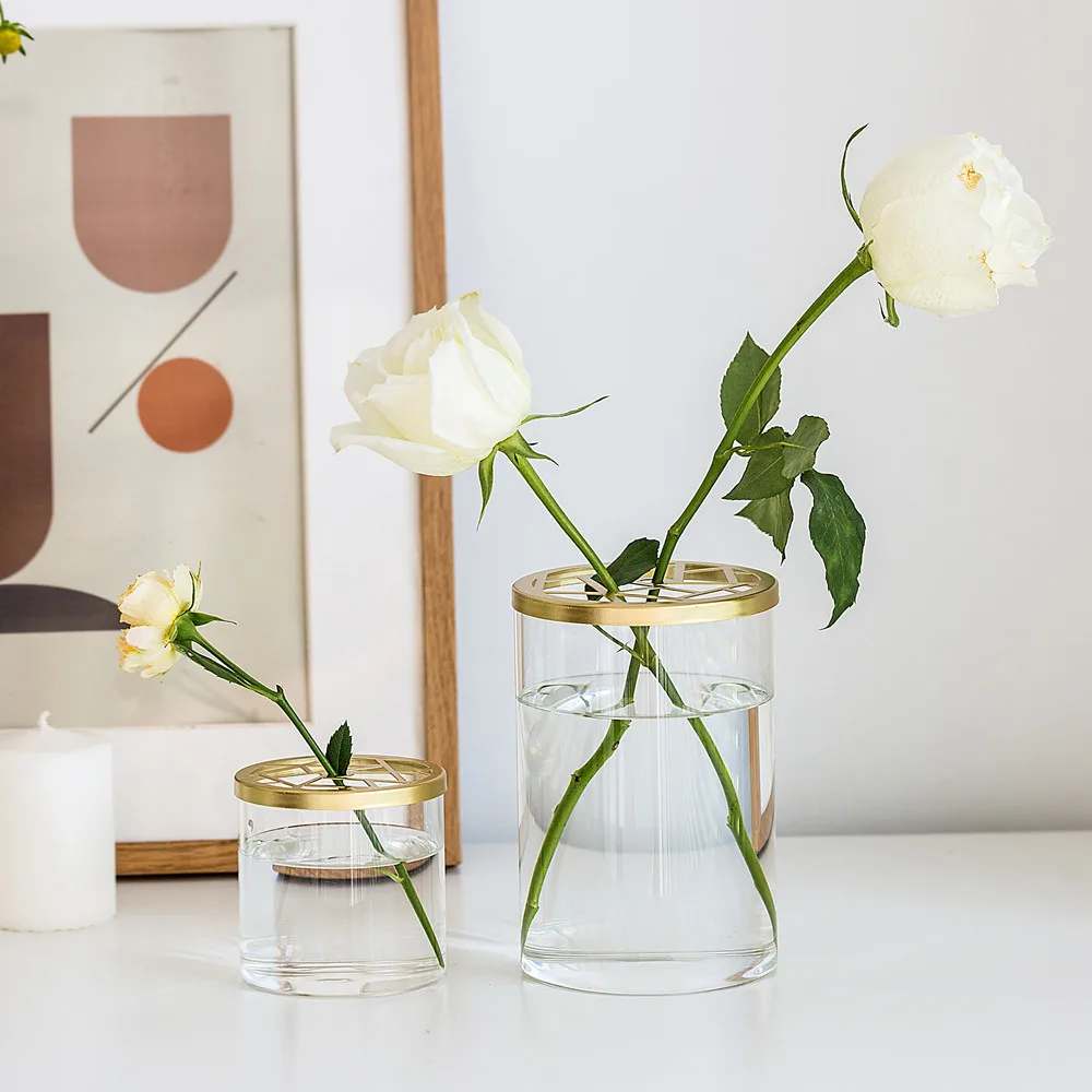 Nordic Simple Creative Transparent Glass id Cover Flower Vase Living Room Fre Flower Hydroponic Plant Fixing Decorative A...