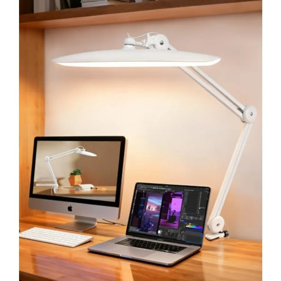 Led Desk Lamp with Clamp Eye Caring Architect Desk Light for Home Office Dual Screen Computer Monitor Gooseneck Adjustable Arm