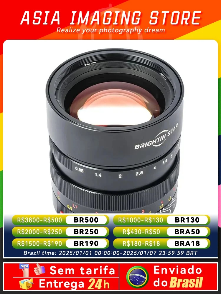 【 Do Brasil 】 Brightin Star 50mm F0.95 Full Frame Mirrorless Camera Lens for Sony E Canon RF R6 Nikon Z A7IV Fuji XF 50 0.95