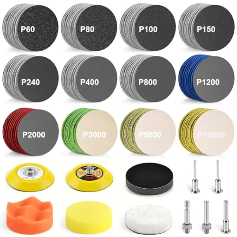 

131 PCS 3 Inch Wet Dry Sanding Disc, Headlight Restoration Kit Drill Polishing Kit Sanding Attachment Hook Loop Sandpaper Buffi