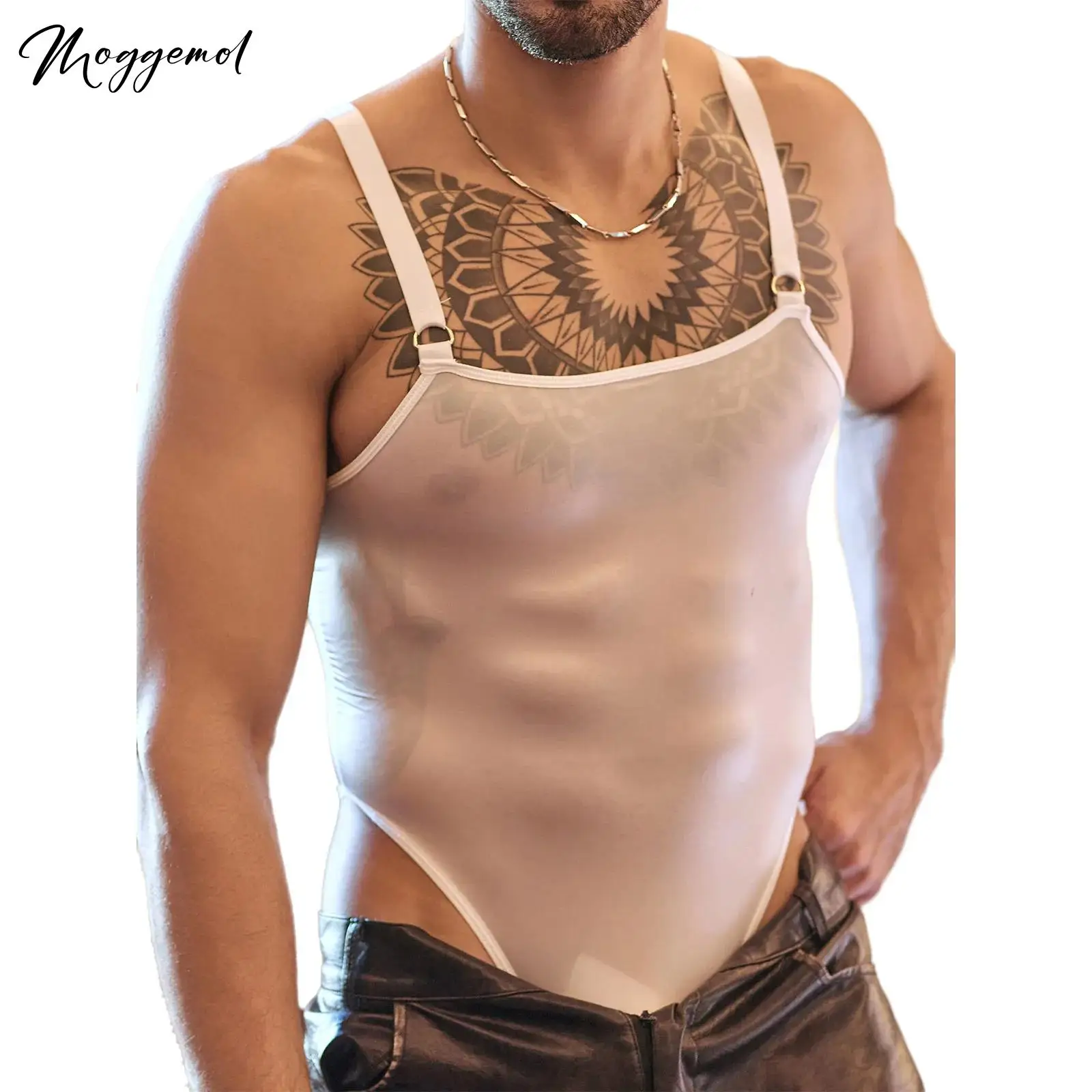 

Мужские глянцевые прозрачные стринги, боди с высоким вырезом, открытой спиной, без рукавов, эластичный купальник, сексуальное женское белье, прозрачный комбинезон для клубной одежды