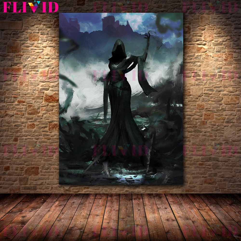 صعود قزم الساحرات خمر الرسم على لوحات القماش الجدارية معالج سحري داكن ملصق فني وطباعة لغرفة المعيشة ديكور غير المؤطرة