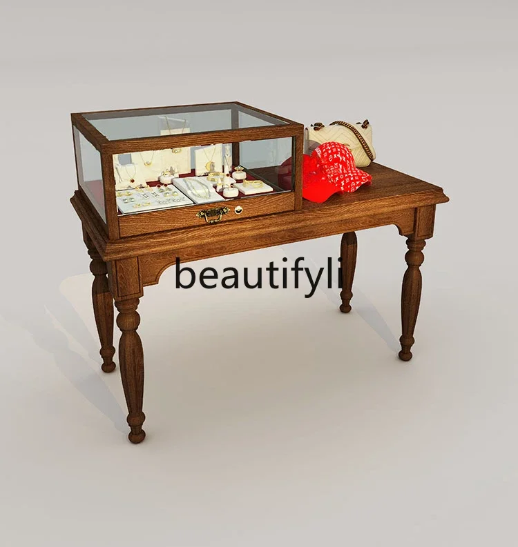 

ls 27Jewelry, shoe bags, Nakajima display cabinet, retro solid wood paint cabinet, museum display cabinet to customize