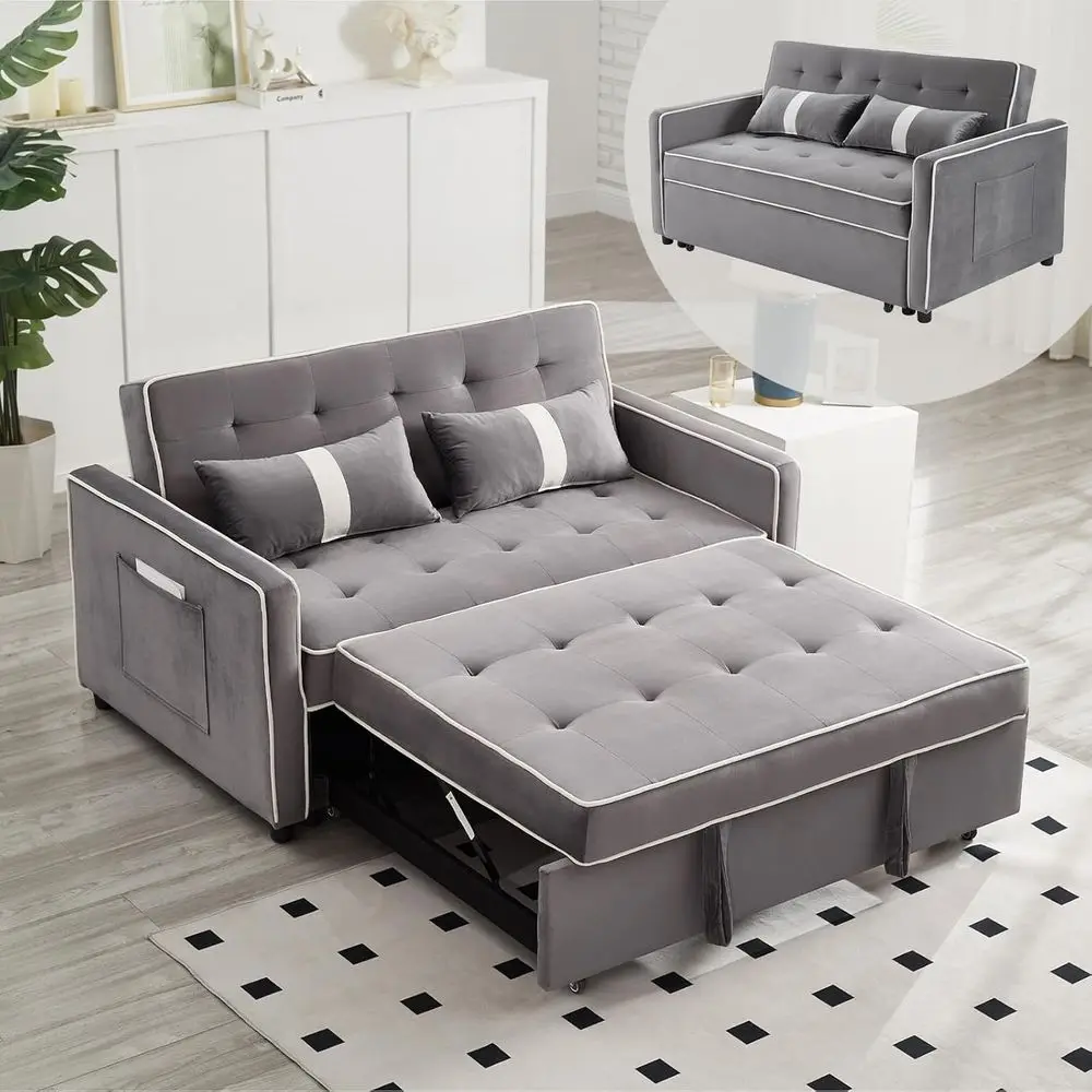 

Трансформируемый диван-кровать 3-в-1 из велюра с регулируемой спинкой для небольших помещений (серый)