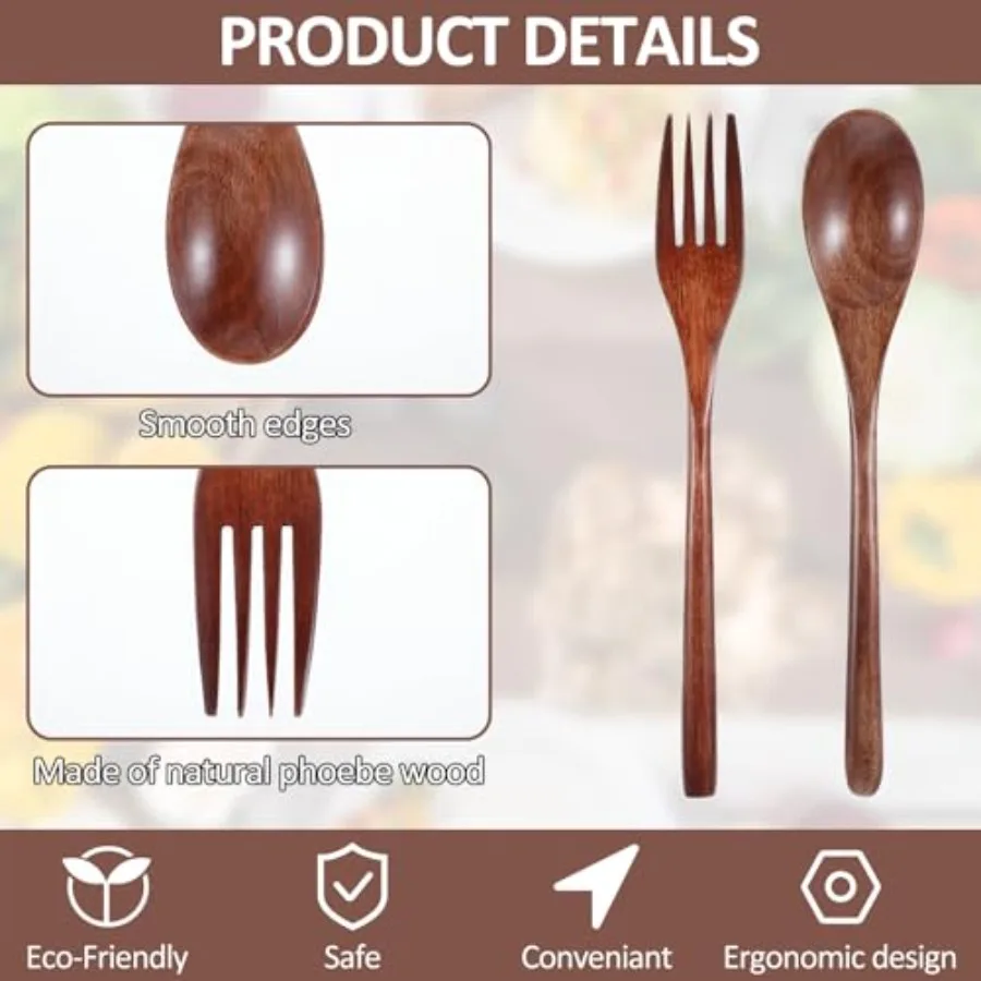 ملعقة وشوكة خشبية لتناول الطعام 8 قطعة مجموعة أدوات العشاء الخشبية اليدوية قابلة لإعادة الاستخدام المطبخ أدوات المائدة الخشبية مجموعة أدوات المائدة fo #2