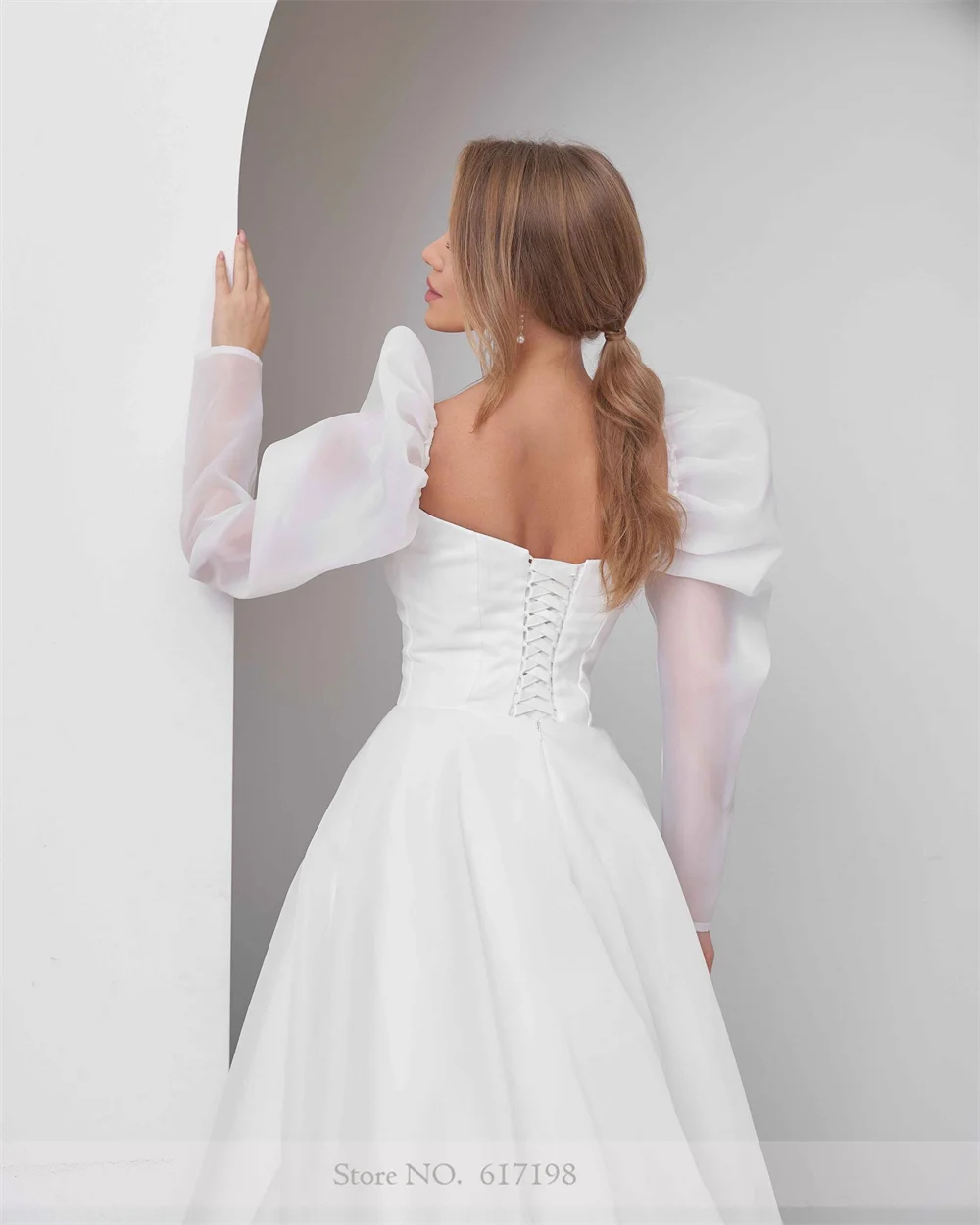 Robe de mariée en mousseline de soie à col carré, robe trapèze classique, manches longues, tout ce qui convient aux patients