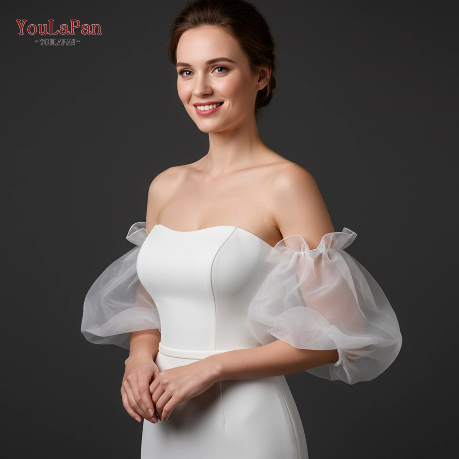 YouLaPan High-quality Elbow Short Mesh Satin Lace Bridal Gloves Puff Sleeves for Wedding Brides Bachelorette Parties  VM132