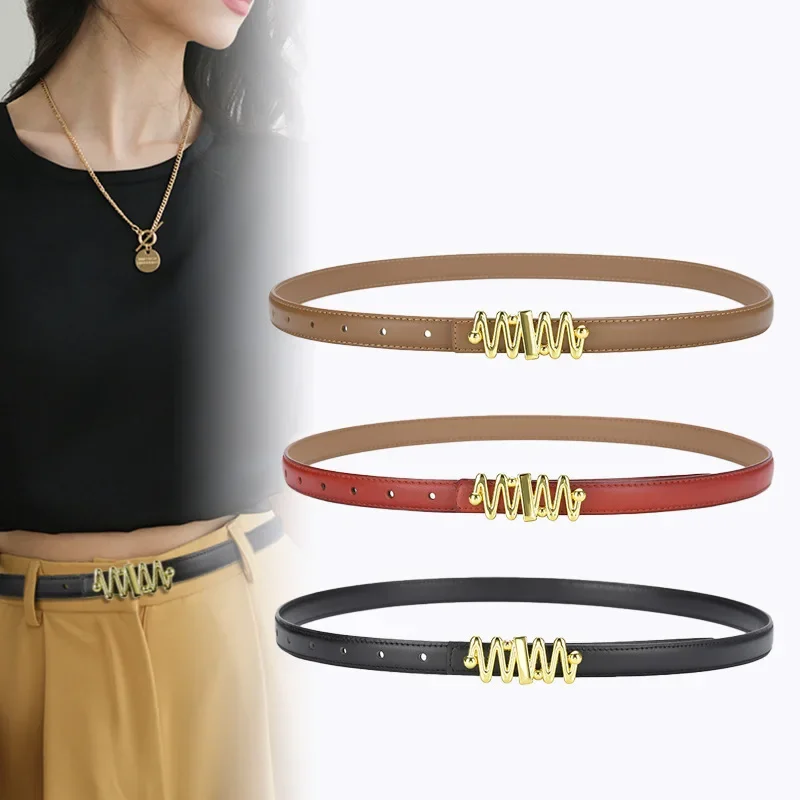 

Новый кожаный ремень для джинсов, модный универсальный Простой декоративный Черный Повседневный корейский Тонкий ремень в стиле Ins, дизайнерский брендовый ремень