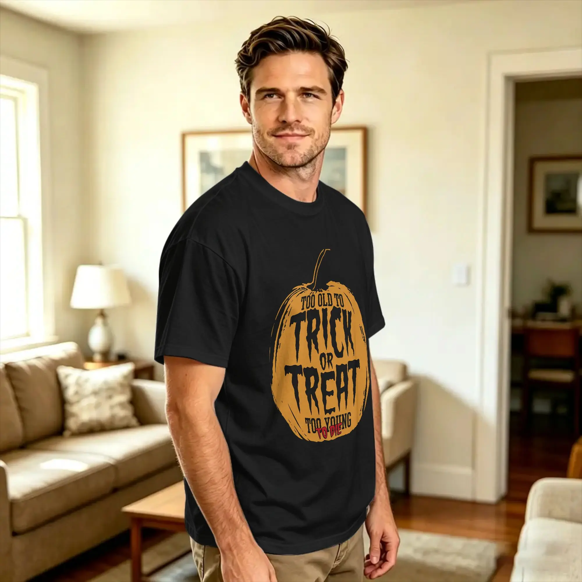 Oversized T-Shirt Summer Too Old To Trick or Treat Too Young To Die Fashion T-Shirts  Pure Cotton Tee Shirt Short Sleeve Clothes