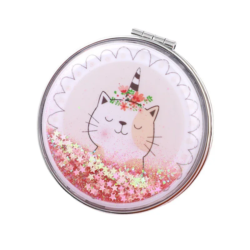 Quicksand Makeup Round Mirror Cute Girl Cartoon Double-sided Mirror Portable Makeup Mirror Creative Home Decoration Accessories