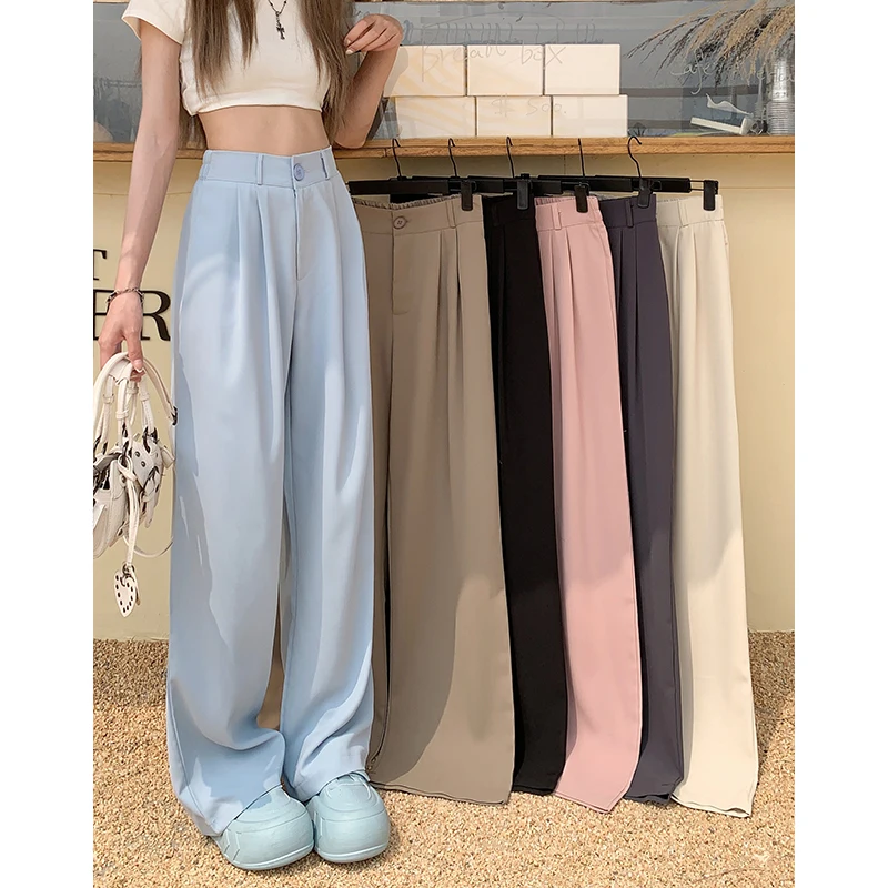 Women Suit Pants Elastic Waist Slimming Casual Pants Autumn Loose Wide Leg Pants Women\'s High Waist Draped Pants Trendy Pants