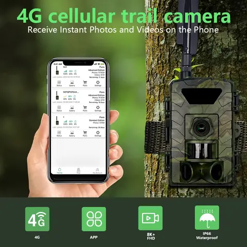 PR803LTE 적외선 4G LTE 8K 60MP 사냥 트레일 카메라, 야외 2 인치 렌즈 음성 비디오, 동물 관찰 심 카드 사진, EU
