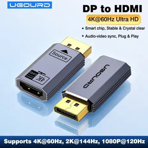 0.2m 4K 60Hz DP to HDMI Adapter Cable, Unidirectional DisplayPort 1.2 to HDMI Converter 4K30Hz 2K@144Hz 1080P, Audio Video Sync
