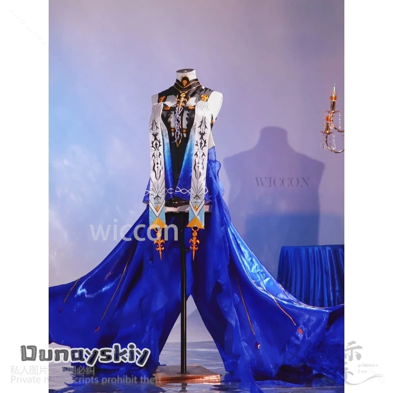 Wuthering موجات تأثيري Fleurdelys كبير Cartethyia جودة عالية الحرير الأزرق أنيقة زائدة فستان طويل الباروكات أنيمي لعبة مخصصة