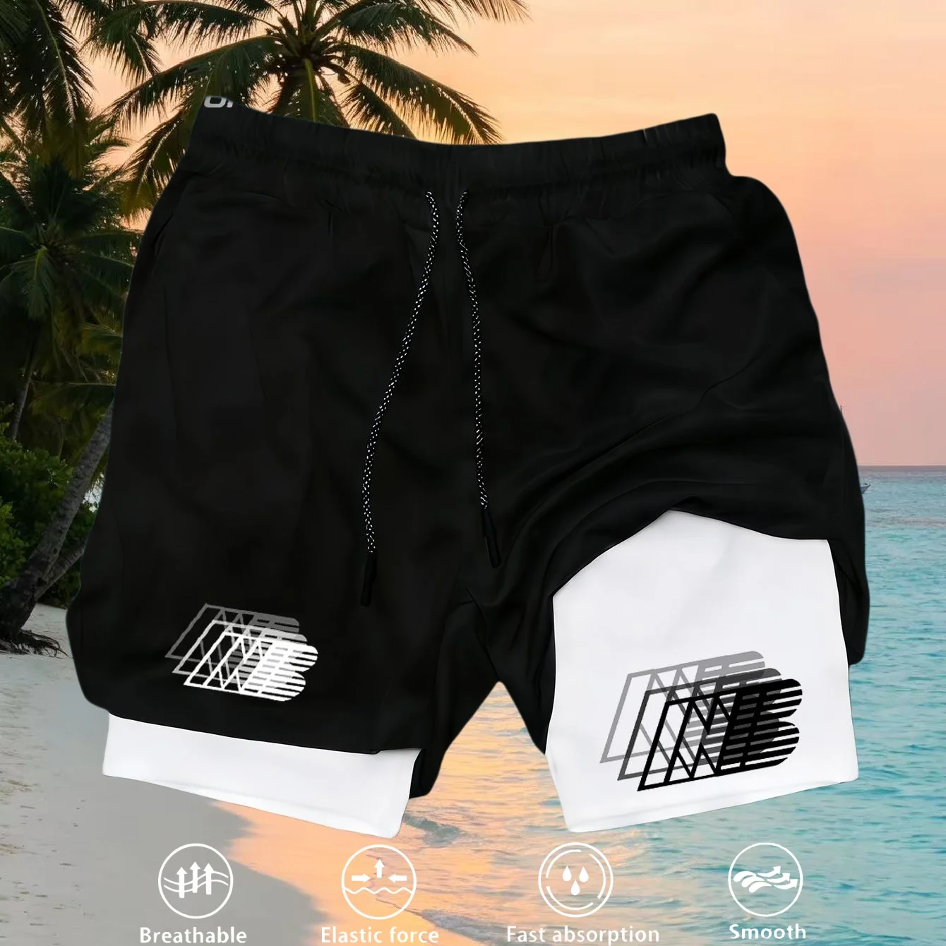 

2026 Summer Men Running Shorts 2 In 1 Double Layer Quick Dry Breathable Fitness Training Outdoor Beach Casual Shorts