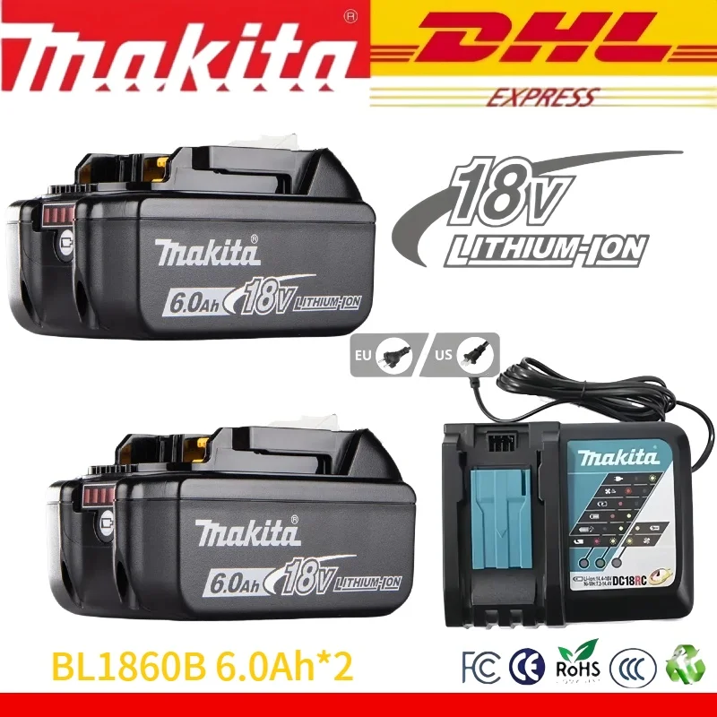 

100% Genuine Makita 18V battery BL1860B 6.0Ah replaceable makita 18V BL1830B BL1840B BL1850B LXT400 for 18V drill DDF487 DTW700