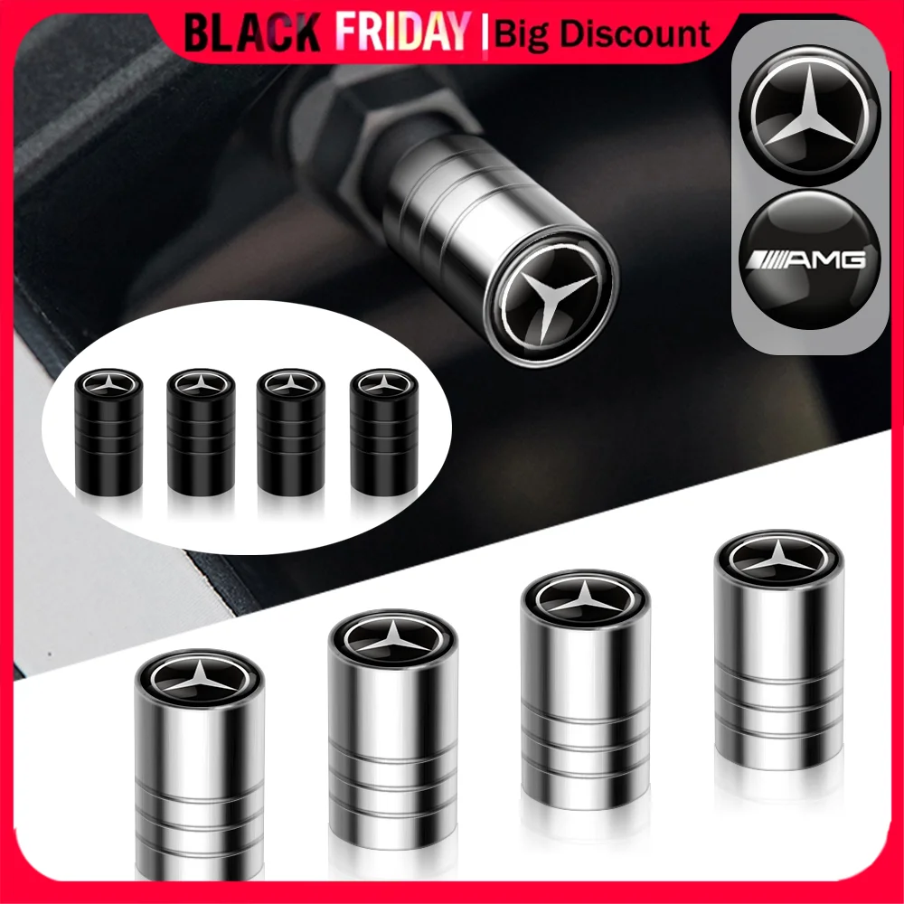 4pcs Metal Car Wheel Tire Valve Stem Caps Covers Auto Accessories for Mercedes Benz AMG Class Smart Fortwo 451 W203 W202 Gla