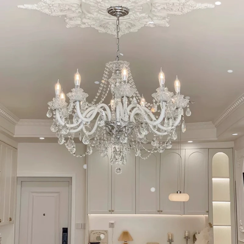 

European crystal chandelier French retro modern simple glass living room atmosphere villa dining room