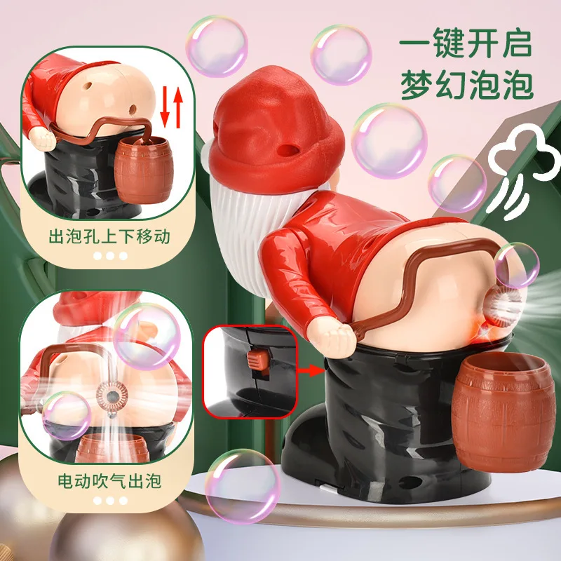 Natal automático gnomos bolha soprando máquina papai noel máquina de bolha engraçado claus peido brinquedo presente de natal para interior ao ar livre