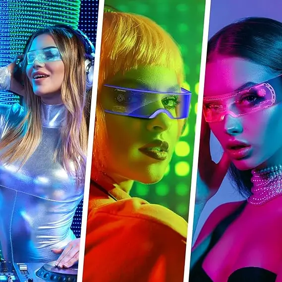 Sci-fi GlassesHalloween Party Glasses LED Light Up Glasses Glowing Cool Goggles for Man Women Futuristic Cosplay Bar Party Props