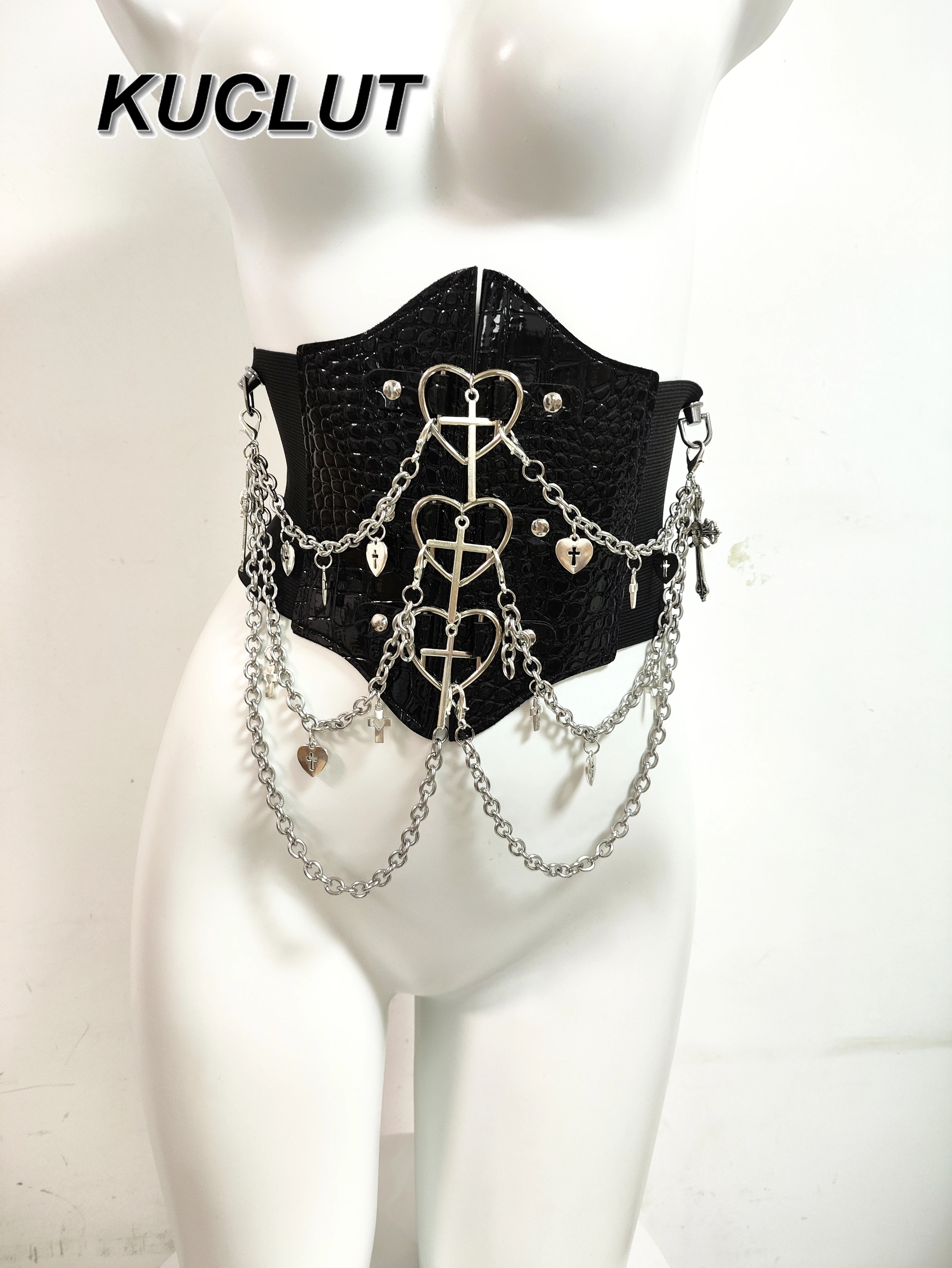 فتاة Cummerbunds القلب عبر سلسلة الفيلكرو حزام الخصر فاسق Y2K نمط مرحلة الأداء زي الملحقات للنساء