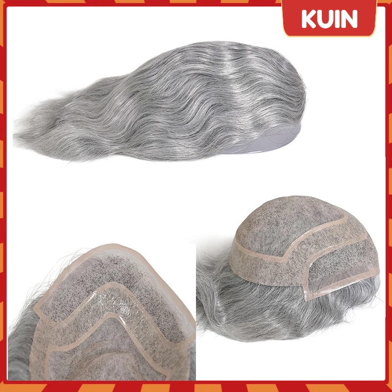 

Swiss Lace Front&Fine Mono PU Men Toupee Wig With Bleached Knot Male Hair Prosthesis Natural Human Hair Replacement Systeme Unit