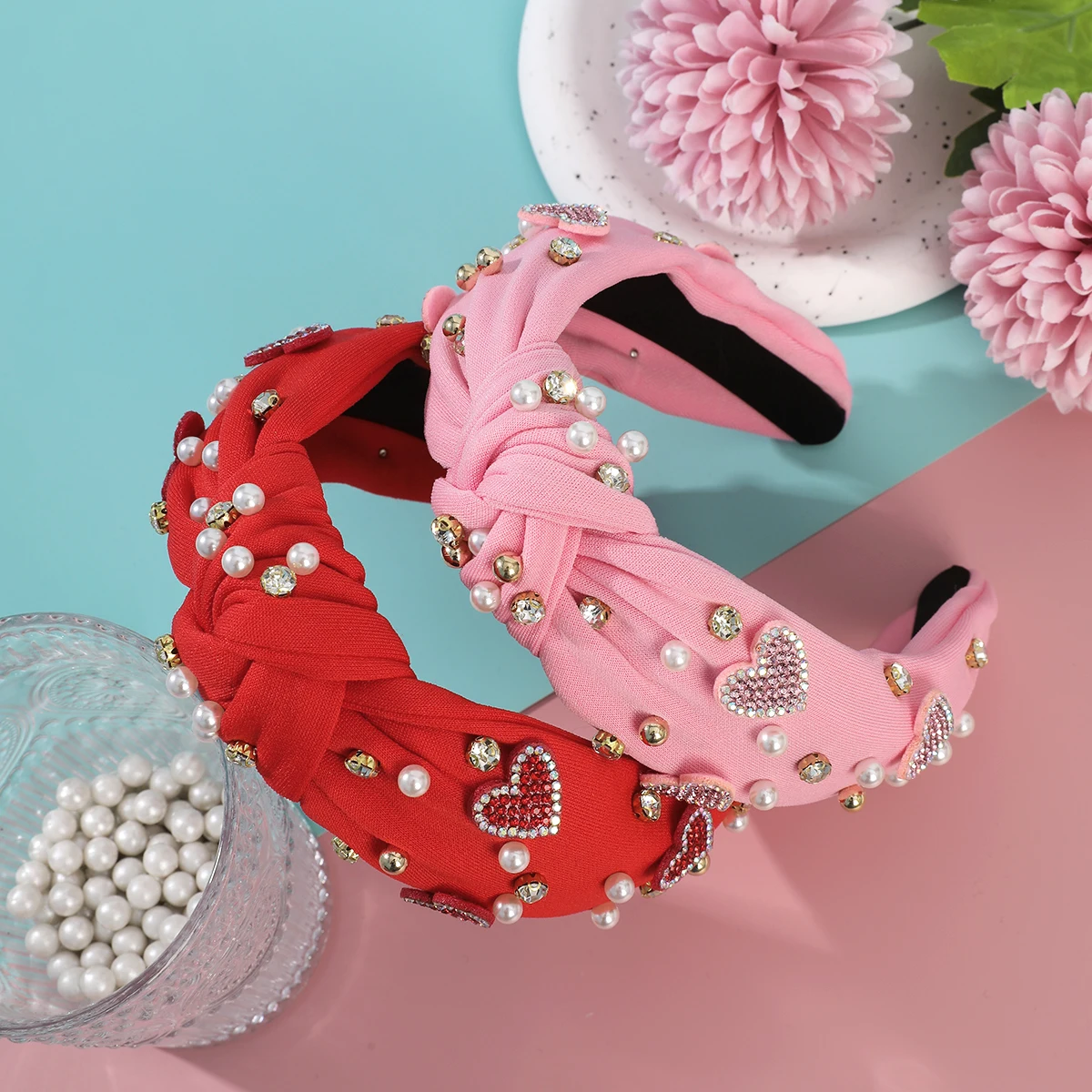 

Fashion Wide Cross Knotted Headband Women Personal Pearl Rhinestone Hairband Vintage Hair Hoop Bezel Hair Accessories