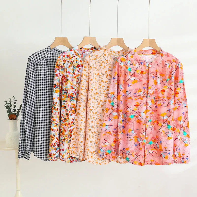 

Summer Floral Print Long Sleeve Cardigan Plus Size Loose Classic Shirt Top Versatile Loungewear Pajama Top Casual Cover-Up