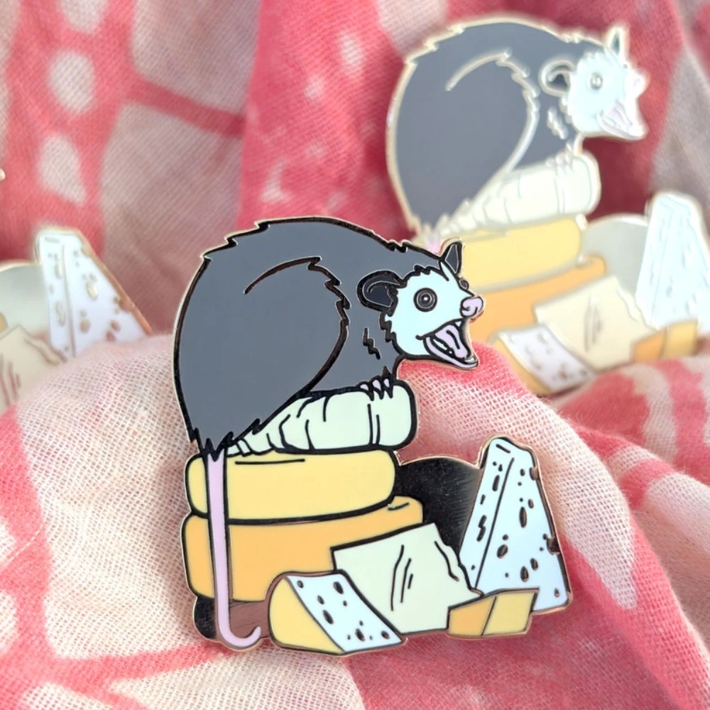 Get Your Own Cheese! Angry Opossum Hoarding Cheeses Enamel Pin Cartoon Animal Badge Brooch for Jewelry Accessory