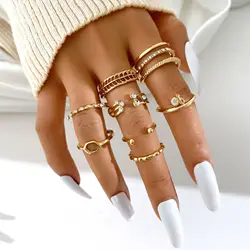 New Geometry Rings Set For Women Fashion Open Adjustable Zircon Finger Rings Charm Simple Delicacy Jewelry Accessories Gifts