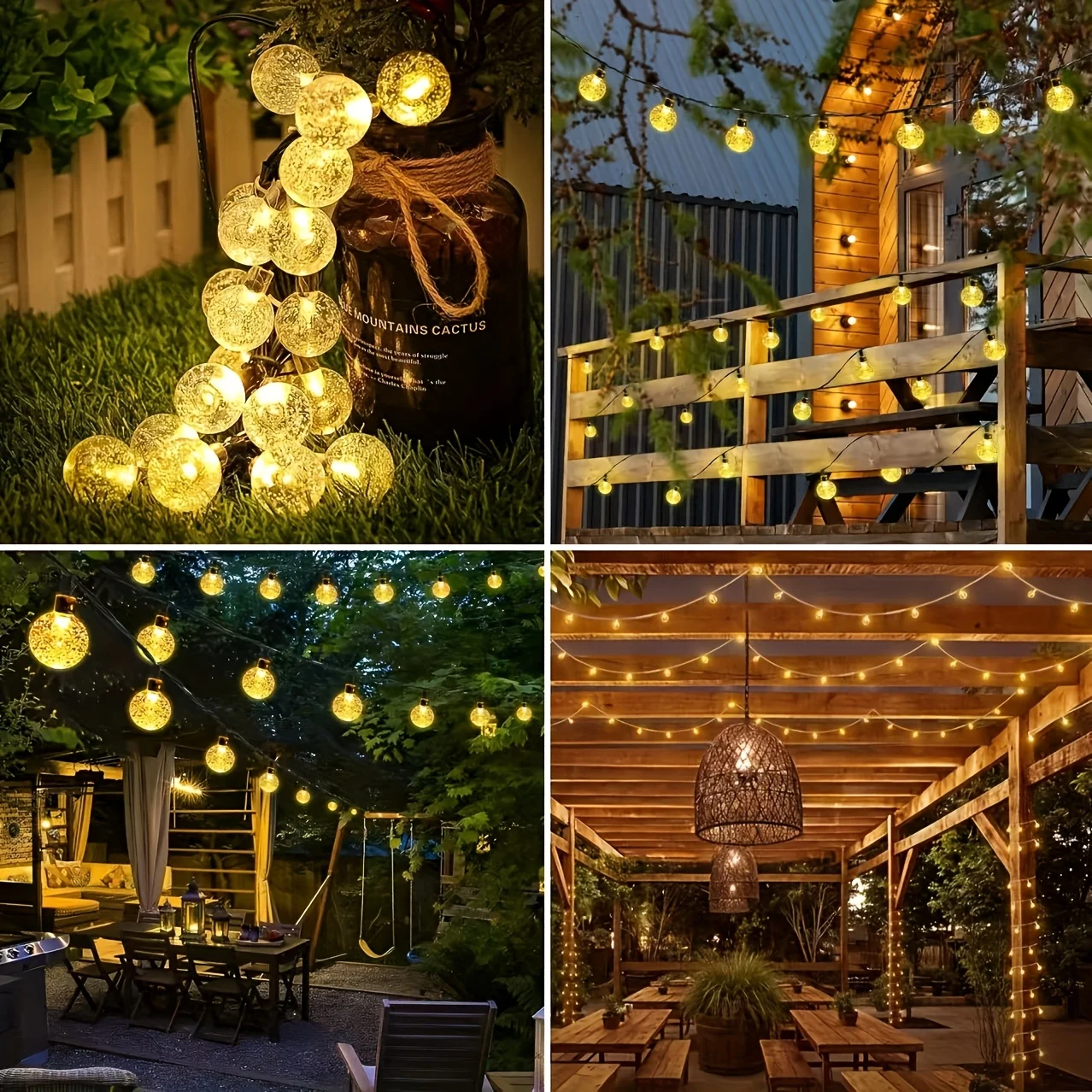 Solar Lights Outdoor Solar Powered Crystal Globe Patio Light Outside Ball String Light for Garden Yard Porch Wedding Party Decor