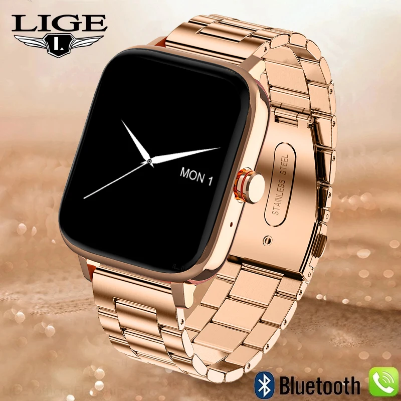 LIGE Call Smart Watch Women Custom Dial Smartwatch For Android IOS Waterproof Bluetooth Music Watches Full Touch Bracelet Clock