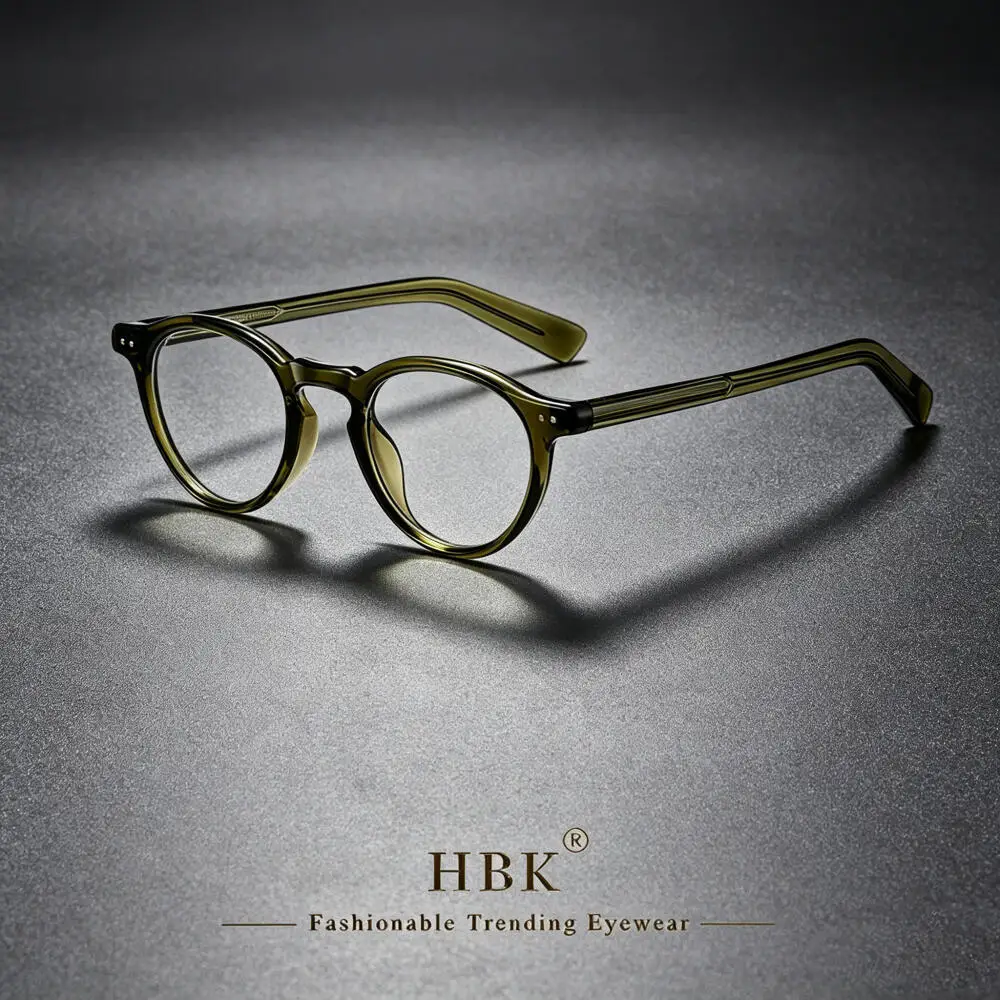 HBK Fashion Men's Anti Blue Light Glasses Tr-90 Round Frame Cellulose Propionate Temple Tips Women Computer Protective Glasses