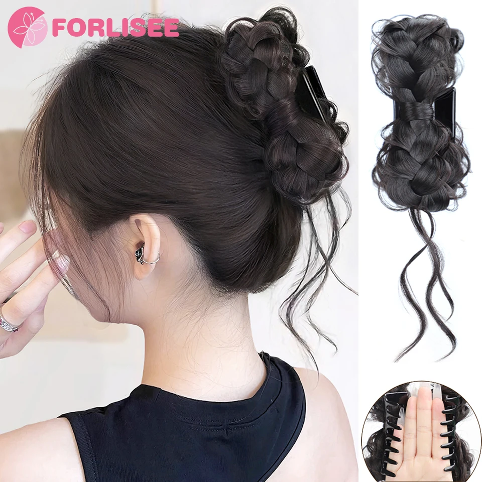 FORLISEE Synthetic Ball Head Wig Bow Dragon Whisker Clip Flower Bud Head Ancient Style Hair New Chinese Style Braid Hair Bag